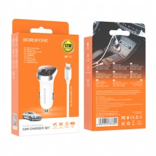 Borofone Car charger BZ15 Auspicious COM  USB to MicroUSB cable white